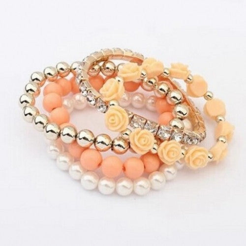 Simulated-Pearl Beads Rose Bracelet