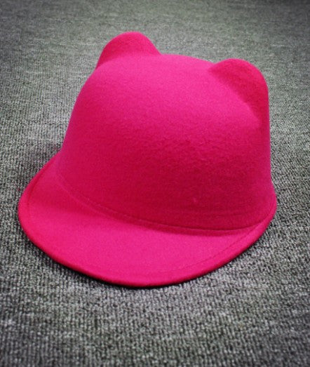 Cat Ears Wool Derby Bowler Cap